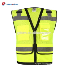 2018 neue ANSI Klasse 2 Hochwertige Hallo Vis Fluoreszierende Polyester Workwear Mesh Reflektierende Sicherheitsweste Mit Taschen Reißverschluss